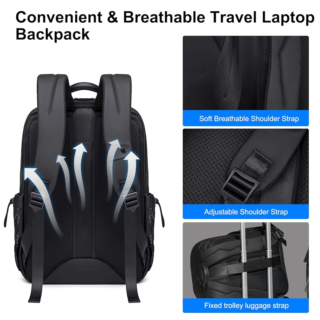 Arctic Hunter Backpack for Men Women 21L Stylish 15.6" Laptop Bag One-Day-Use Capacity Casual Laptop Backpack Multi-pockets Water-resistant Lightweight Padded Backpack for Office College,Black - Image 2